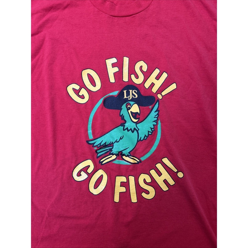 Vintage 90s T Shirt Go Fish Red Men's Size XL Single Stitch Parrot Made In USA